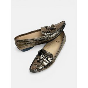 Stuart Weitzman Metallic Croc Embossed Topstitch Moccasin Loafer With Tassel 7,5